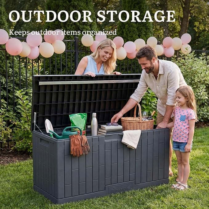 YITAHOME 120 Gallon Large Deck Box, Resin Outdoor Storage Box for Outdoor Pillows, Garden Tools and Pool Supplies, Waterproof, Lockable, Dark Gray