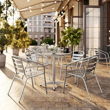 Flash Furniture 23.5 in Aluminum Square Bistro Table with 4 Chairs | Indoor/Outdoor Use, Slat Back, Slat Back Chairs