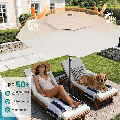 AreShark 9ft 2 Tiers Patio Umbrella - Outdoor Umbrella Waterproof UV Protection, Market Table Umbrella w/Push Button Tilt&Crank for Pool, Porch, Garden(Ivory)