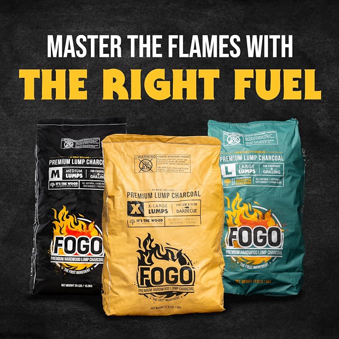 FOGO Coco Briquets All-Natural Charcoal Made from Coconut Shells, Long-Lasting Clean Burning BBQ Fuel for Grilling and Smoking, 15 lb Bag