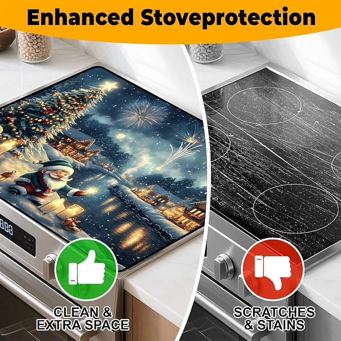 Christmas Stove Top Cover Snowman Stove Top Cover for Home Decoration Kitchen Pad Non-Stick Washable Cooktop Covers Countertop Protector Keep Stove Clean 28"x20" (Snowhouse)