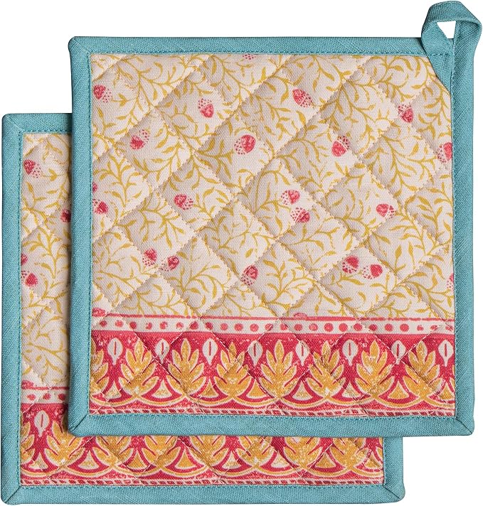 Maison d' Hermine Pot Holders 100% Cotton Potholders (8" x 8", Pack of 2) | Heat Resistant Hot Pads with Loop BBQ Cooking Baking Hotel Kitchen Handling Hot Pans Thanksgiving Christmas - Carpo