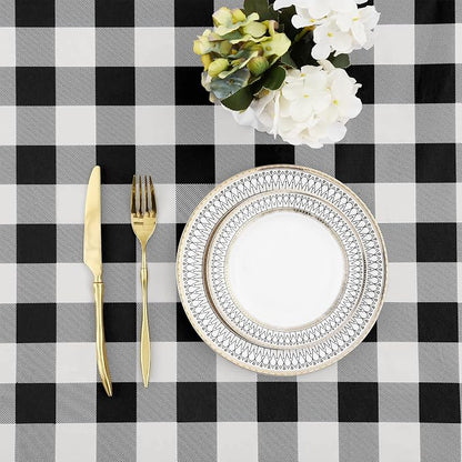 Buffalo Rectangle Picnic Tablecloth, 4 Foot Elastic Fitted Vinyl Table Cloth with Flannel Backing, Waterproof Plaid Table Covers for Dining, Camping, Outdoor (Black and White, 24" x 48")
