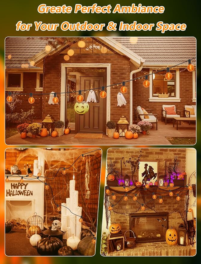 SUNSGNE G40 LED Orange Halloween String Lights Outdoor, 25 Feet Orange String Lights with 25 Count Bulbs for Halloween Thanksgiving Indoor Outdoor Party Festival Haunted House Decor