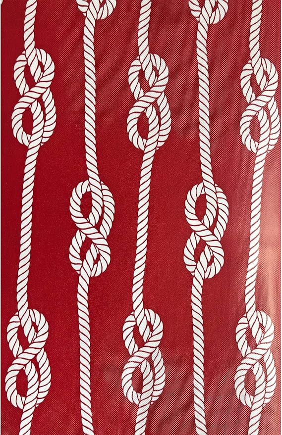 Newbridge Round Vinyl Tablecloth with Flannel Backing, Red Nautical Rope Stripe, 70 Inch, Coastal Striped Indoor Outdoor Wipe Clean Picnic, BBQ and Dining Table Cover