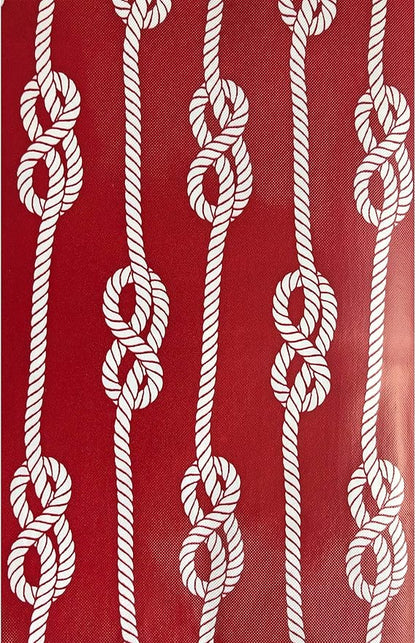 Newbridge Round Vinyl Tablecloth with Flannel Backing, Red Nautical Rope Stripe, 70 Inch, Coastal Striped Indoor Outdoor Wipe Clean Picnic, BBQ and Dining Table Cover