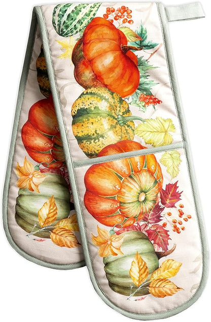 Maison d' Hermine Double Oven Mitt (7" x 35") 100% Cotton Heat Resistant BBQ Cooking Gloves with Loop for Thanksgiving Christmas Decorations Baking Cooking Barbeque Handling Hot Pan (Lumina)
