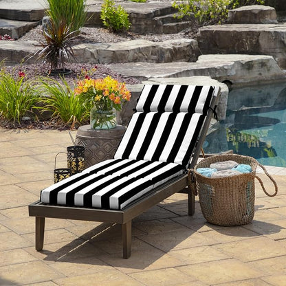 Arden Outdoor Chaise Cushion, 22x77, Black Cabana Stripe | Lounge Cushion, Rain-Proof, Fade Resistant, Mold and Mildew Resistant