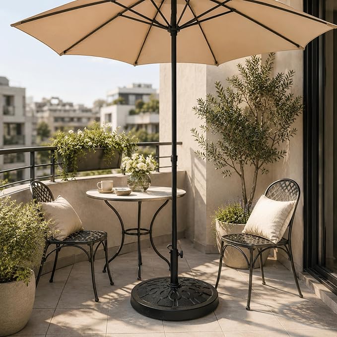 28.7 Lbs 17.91 Inch Round Umbrella Stand, Heavy Duty Weighted Base for Outdoor Market Parasols, Stable Holder for Patio Deck Lawn Garden Poolside, Black