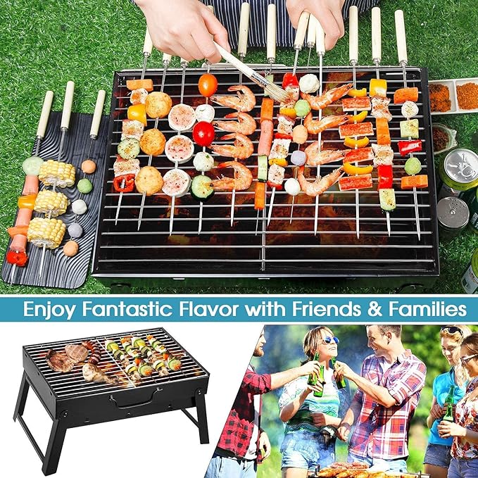 Uten Portable Charcoal Grill, Stainless Steel Folding Grill Table top Outdoor Smoker BBQ for Camping, Beach Barbecue, Smoker Grill for Camping Picnics Garden Beach Party (Small 13.7''x9.4''x 2.3'')