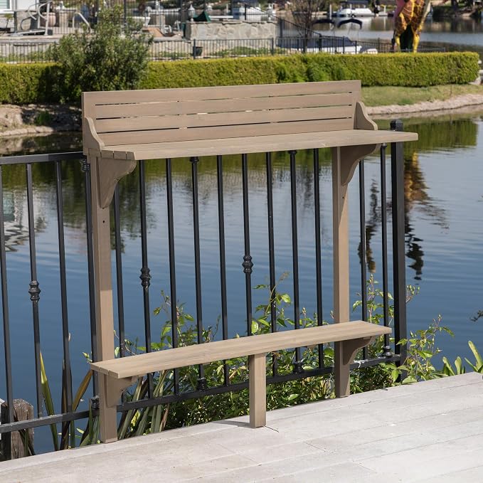 Christopher Knight Home Caribbean Outdoor Acacia Wood Balcony Bar Table, Grey Finish