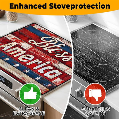 Patriotic Stove Top Cover, Heat Resistant Electric Stove Protector Mat, Large Diatomite Kitchen Counter Mat, Independence Day Decor American Flag Kitchen Accessory (plank, 28x20 Inch)