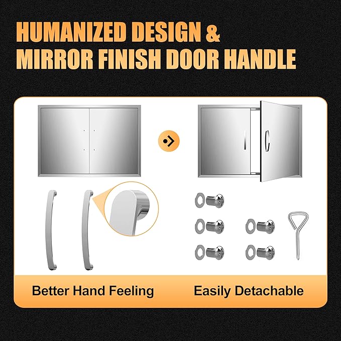 Outdoor Kitchen Doors 33W x 21H Inch, Double BBQ Access Doors 304 Stainless Steel for Outdoor Kitchen Cabinet Grill Station or BBQ Island