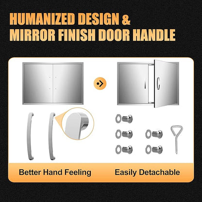 Outdoor Kitchen Doors 33W x 21H Inch, Double BBQ Access Doors 304 Stainless Steel for Outdoor Kitchen Cabinet Grill Station or BBQ Island