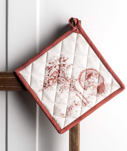 Maison d' Hermine Pot Holders Set 100% Cotton Heat Resistant Potholders 8" x 8" Hot Pads with Loop for Thanksgiving Christmas Decorations BBQ Baking Handling Hot Pans (Pack of 2, Holy Jouy - Red)