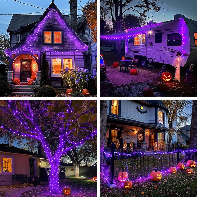 JMEXSUSS 400 LED Purple Halloween Lights Outdoor, Purple String Lights | 132 Ft Purple Christmas Tree Lights Indoor for Garden Patio Party Bedroom Christmas Decor, Plug in with Remote, 8 Modes
