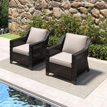 2 Piece Patio Furniture Set, Wicker Outdoor Conversation Set | Patio Chair Set with Olefin Removable Cushion, All-Weather Armchairs with Deep Seat for Porch, Deck and Backyard, Beige