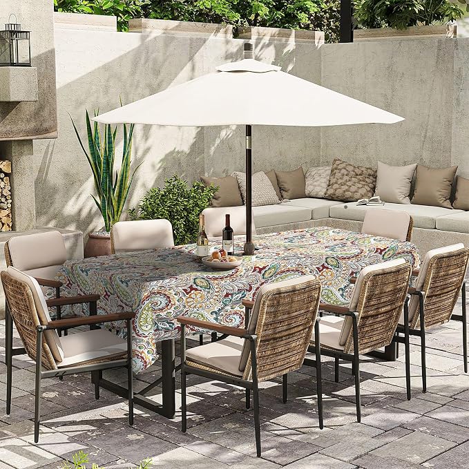 Outdoor Rectangle Tablecloth, 60×84 Inch Water Repellent Picnic Table Cover with Umbrella Hole Zipper for Patio Family Meal, Paisley Chilli