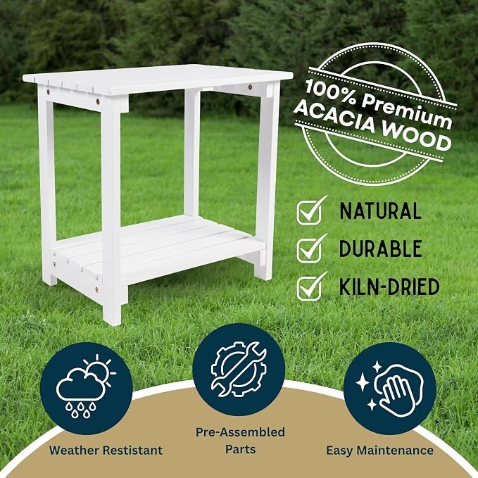 Shine Company Indoor/Outdoor Providence Rectangular Acacia Wooden Side Table, White