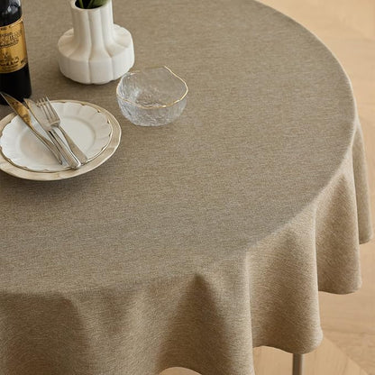Decorelia Waterproof Faux Linen Farmhouse Round Table Cloth for Indoor/Outdoor, Decorative Rustic Fabric Tablecloth Cover for Party Picnic Dining & Kitchen Table (60 Inch, Round (2-4 Seats), Natural)