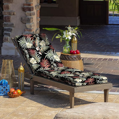 Arden Outdoor Chaise Cushion, 21 in x 72 in, Weather-Proof, Rain-Proof, Fade Resistant Patio Cushion for Chaise Lounger Simone Black Tropical