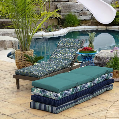 Arden Outdoor Chaise Cushion, 21 in x 72 in, Weather-Proof, Rain-Proof, Fade Resistant Patio Cushion for Chaise Lounger Sapphire Aurora Blue Damask | Lounge Cushion, Weather-Proof, Rain-Proof, Fade Resistant for Chaise Lounger, Mold and Mildew Resistant