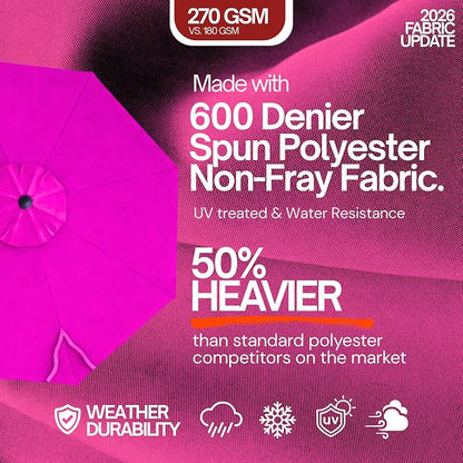 Formosa Covers 9ft Market Patio Umbrella Canopy - Fuchsia, 6 Ribs, 300D UV Protective and Water Resistant, Premium Quality Replacement Canopy