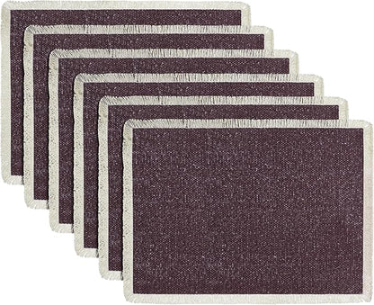 Hausattire Cotton Frayed Placemats Set of 6 Dining Table 13x19 Inch | Rustic Vintage Boho Washable Easter Placemat for Outdoor Parties BBQ's Wedding, Holiday, Special Occasions, Nubby Cotton - Plum