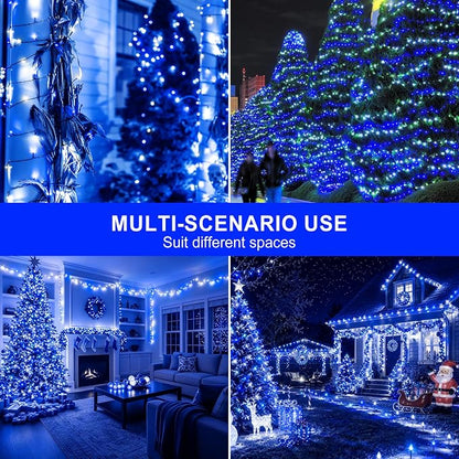 kemooie 500 LED Blue and White Christmas Lights, 164FT 8 Lighting Mode with Memory Plug in Christmas Tree Lights, for Outdoor Birthday Christmas Party Garden Balcony Decorations (Blue and White)
