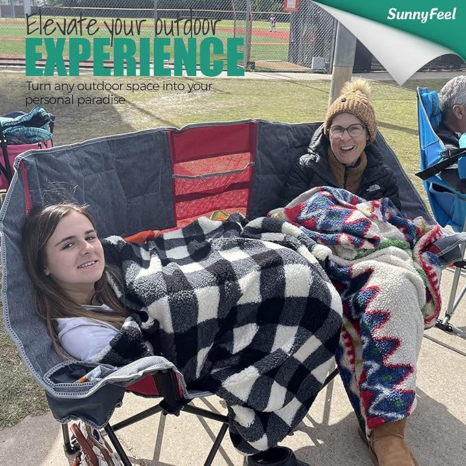 SUNNYFEEL Folding Double Camping Chair Oversized Loveseat for Adults | 600LBS Heavy Duty Padded Camping Couch with Cup Holder, Storage Pockets & Carry Bag for Patio RV/ Lawn/ Backyard