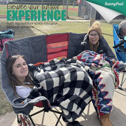 SUNNYFEEL Folding Double Camping Chair Oversized Loveseat for Adults | 600LBS Heavy Duty Padded Camping Couch with Cup Holder, Storage Pockets & Carry Bag for Patio RV/ Lawn/ Backyard