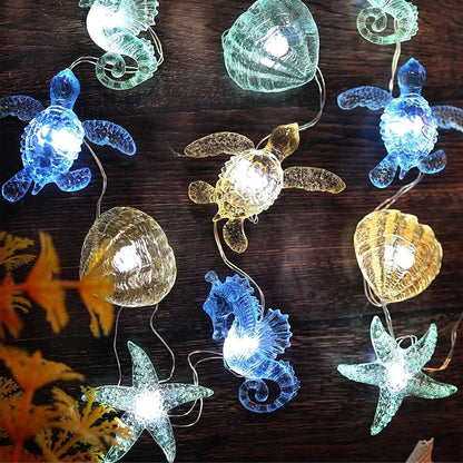 Beach Decorative Lights Marine Sea Life Décor Ocean Fairy Lights Nautical Waterproof Battery Operated String Lights Under The Sea Christmas Tree Decoration 30LED 10ft Summer Garden Tent Decor