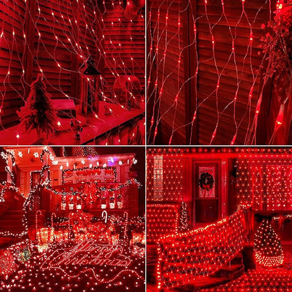 HEYFUNi Net Mesh String Lights, 360LED Red Light Bulbs, 8 Lighting Modes, for Indoor Outdoor, Curtain, Christmas Tree, Bush, Party, Wedding, Fairy, Wall Decor (13 ft x 5 ft,Red)