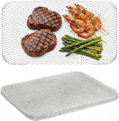 10 Pack Disposable Grill Topper, 15.3x12.2" Non-Stick Aluminum BBQ Grill Mesh Mat, Outdoor Grilling Grates Cover for Meat Veggies Fish, Baking Roasting Tray