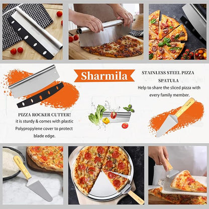 Pizza Peel 12 Inch, Aluminum Paddle with Cutter, Spatula | 3-Piece Pizza Making Kit, Rocker Cutter & Spatula Included, Foldable Handle, Smooth Surface