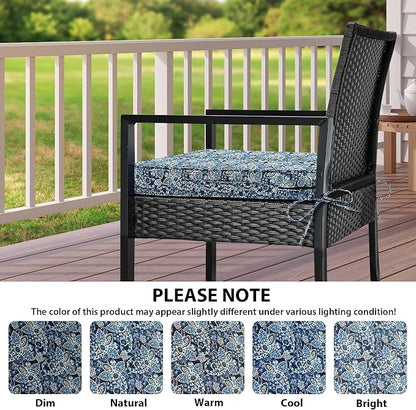 IPYNBAP Outdoor Chair Cushions Set of 4 -Waterproof Outdoor Seat Cushions for Patio Furniture, Patio Chair Cushion with Handle and Ties, Out Door Chair Pads,18.5x16x3-Square, Green Paisley