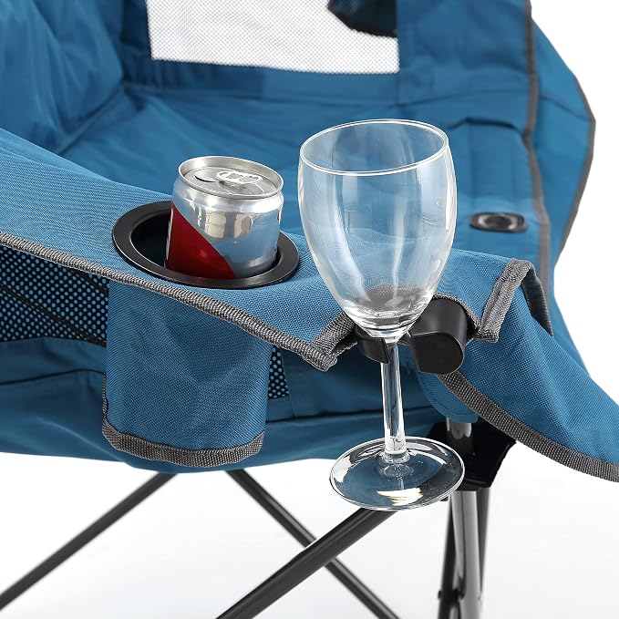 ARROWHEAD OUTDOOR Portable Folding Double Duo Camping Chair Loveseat | 2 Cup & Wine Glass Holder, Heavy-Duty Carrying Bag, Padded Seats & Armrests, Supports up to 500lbs, Beach, Tailgating, Patio