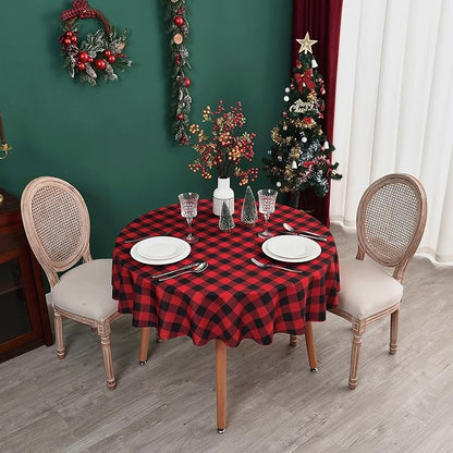 Waterproof Plaid Tablecloth Fabric - Round 58 Inch Classic Gingham Checker Table Cloth for Indoor/Outdoor Use - Buffalo Table Cover for Picnics, BBQs, and Parties