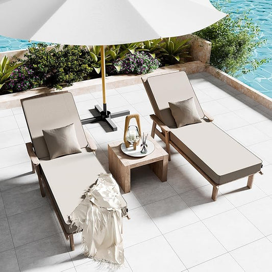 Outdoor Water-Resistant Olefin Chaise Lounge Cushions with Pillow, Weather and Fade Resistant Patio Furniture Lounge Chair Cushion Ideal for Patio, Lawn, Gray Apricot, 80" L x 26" W x 5" T