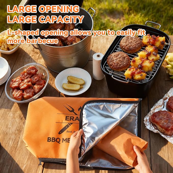 BBQ Blanket for Resting Meat - 21" Reusable Insulated Brisket Bag with Resting Time Guide, Smoker Meat Blanket for Turkey/Pork/Beef, BBQ Gifts for Men Dad, Yellow