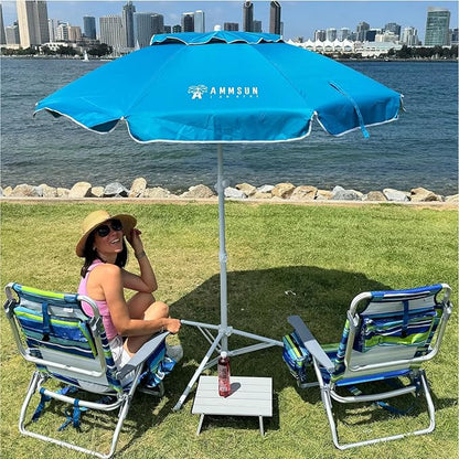 AMMSUN Shade Umbrella, Premium Portable Umbrella with Stand, 6.5ft Lightweight Free Standing Canopy for Sporting Games, Adjustable Instant Sun Protection and Easy to Carry, Light Blue