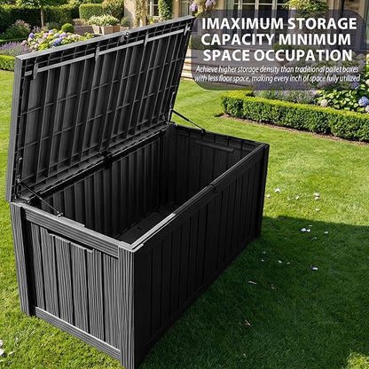 150 Gallon Outdoor Storage Box Waterproof Outside Resin Deck Box, Lockable Storage Bin for Patio Furniture,Garden Tools,Cushions,Pool Accessories(Black)