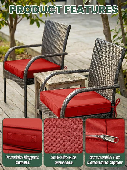 Outdoor Chair Cushion 22 x 22 x 4 Inches Patio Furniture Outdoor Waterproof Seat Cushion, Patio Chair Cushion with Handles and Ties, Square Dining Chair Cushion Set of 4, Red