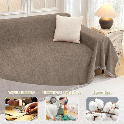 MYSKY HOME Oversized Sofa Covers Couch Covers for 3 Cushion Couch Sofa Pet Friendly, L Shaped Couch Cover Sectional Couch Cover Non Slip Furniture Protector for Kids, 91"x150", Sand