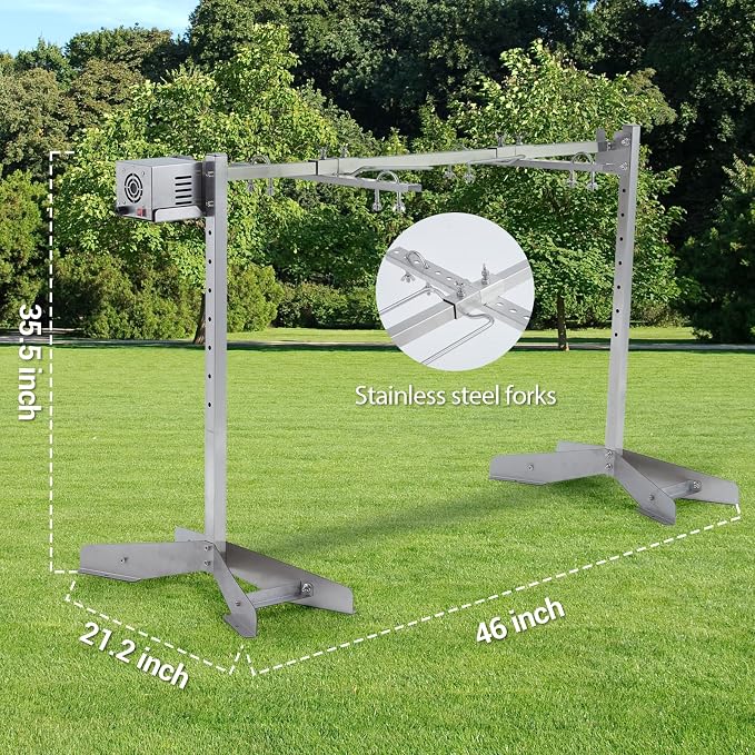 Stainless Steel Electric Rotisserie Grill Kit, 46in 132LB Capacity BBQ Pig Lamb Rotisserie Roaster with 50W Motor, Height Adjustable Charcoal Spit Roaster Stand for Outdoor Kitchen, Camping