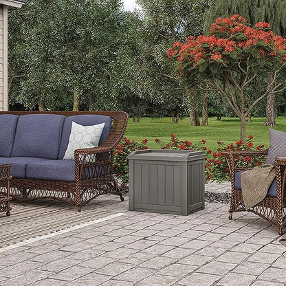 Suncast 2 Pack 22 Gallon Indoor or Outdoor Backyard Patio Small Storage Deck Box with Attractive Bench Seat and Reinforced Lid, Stone Gray