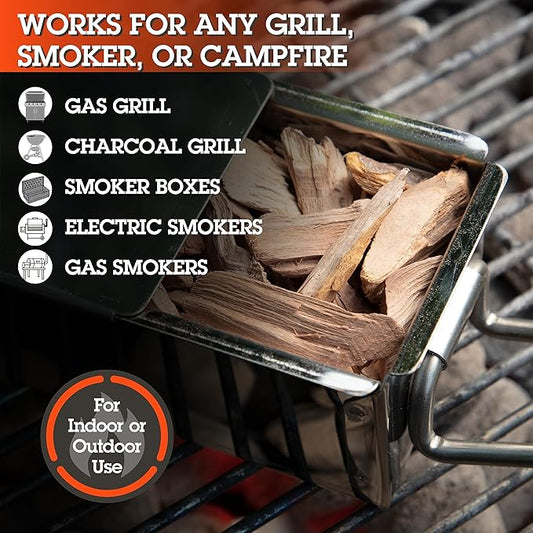 Camerons All Natural Pecan Wood Chips for Smoker -420 Cu. In. Box, Approx 5 Pounds - Kiln Dried Coarse Cut BBQ Grill Wood Chips for Smoking Meats - Barbecue Smoker Accessories - Grilling Gifts for Men