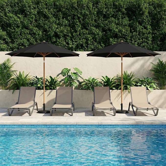 9ft Outdoor Patio Umbrella, Market Table Umbrella with Crank and Easy Push Button Tilt, Wood Grain Frame, UPF 50+ for Pool, Garden, Deck, Backyard
