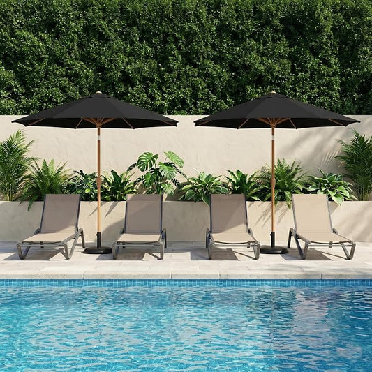 9ft Outdoor Patio Umbrella, Market Table Umbrella with Crank and Easy Push Button Tilt, Wood Grain Frame, UPF 50+ for Pool, Garden, Deck, Backyard