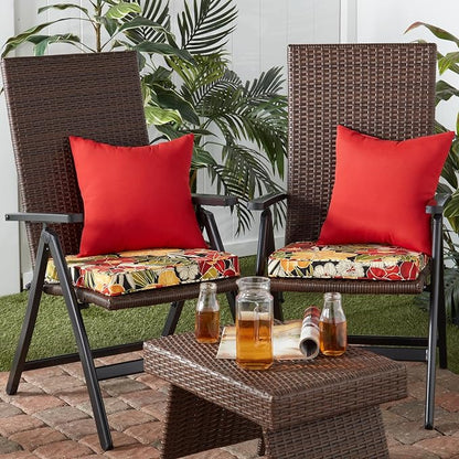 Outdoor 18 inch Square Patio Dining Chair Pads – Comfortable Fiber-Filled Seat Cushions with Ties, Reversible Polyester Fabric - Aloha Black Floral, Set of 2